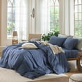 thumbnail image 3 of Ensemble de Housse de Couette en Coton Lavé Effet Lin Respirant Durable Doux Confortable (Lin Brun Gris Grand Lit), 3 of 8