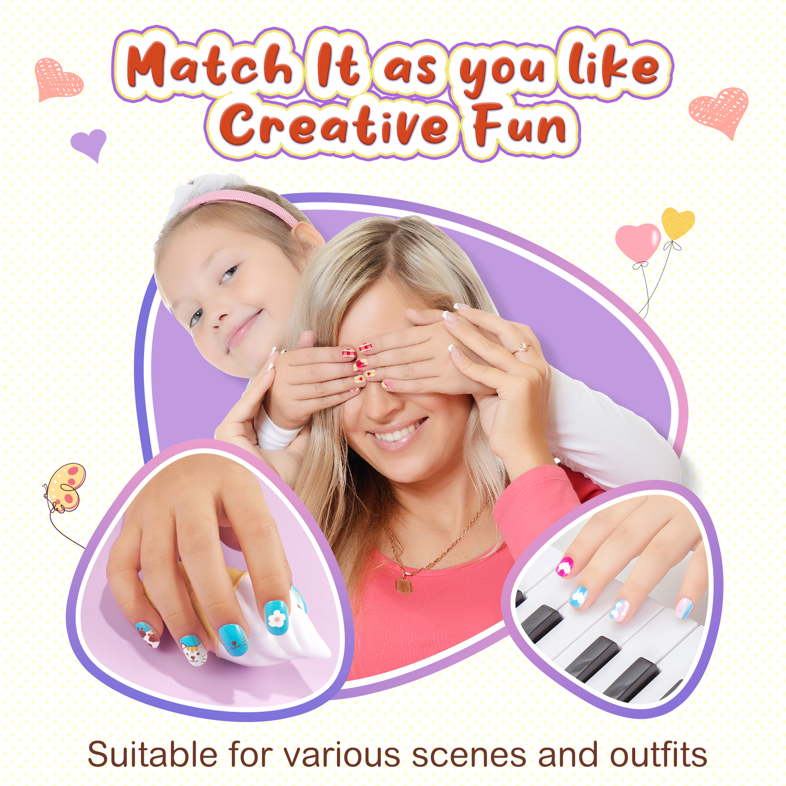 Aliver 144 Pieces Fake Press-On Nails for Kids, Style B photo 7