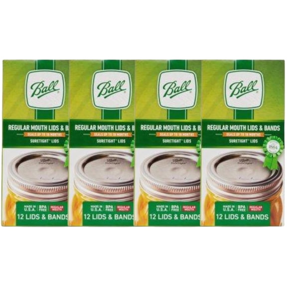 Ball Mason Jar Lids with Bands, Regular Mouth, 12 CT Pack of 4