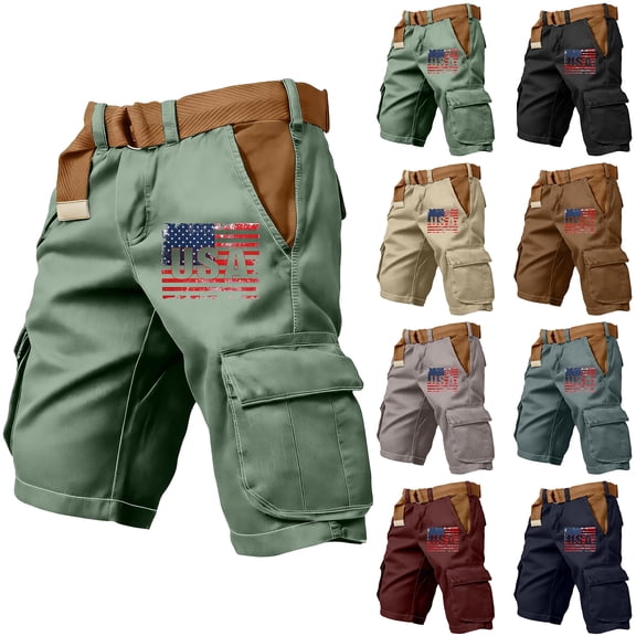 Evdexr Mens 250th Anniversary Usa Shorts Patriotic Cargo Short 1776 2026 Stars and Stripes Short 4th Of July Elastic Waist Hiking Short Pants with Pockets Gray 4XL