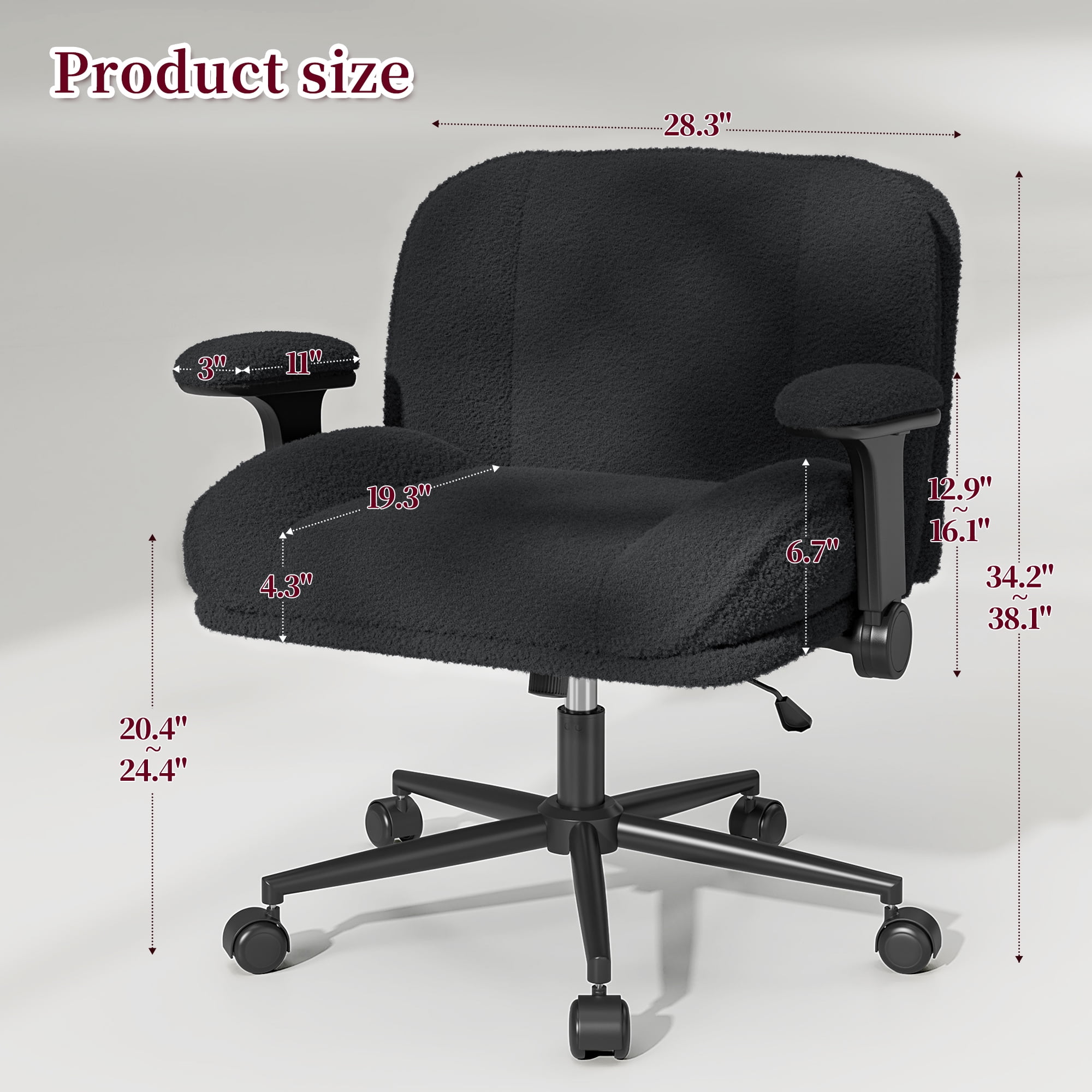 Romorgniz Criss Cross Chair with Adjustable Arms & Lumbar Support Office Chair with Reclining Back, Thick Cushion & Wheels for Office, Gaming, Reading, Black