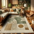 thumbnail image 2 of Ambesonne Mid Century Modern Boho Decorative Rug Carpet, Leaf Circle, 2' 2" x 3' 7", Tan Ginger and Laurel Green, 2 of 5