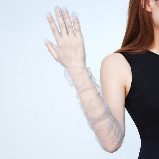 Guantes transparentes de hilo superlargo de 70 cm con dedos negros, blancos y rojos para fiestas de Halloween