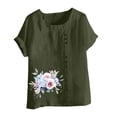 thumbnail image 4 of Staron Liquidation Chemises d'Été pour Femmes 2025 Manches Courtes Retroussées Coupe Ample Tunique Chic Coton Lin Col Rond Hauts Tendance Chemises Décontractées d'Été T-Shirts à Imprimé Floral, 4 of 4