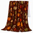 thumbnail image 2 of Pumpkin decorative motif Forest Flannel Blanket for Guest Room and Family Room, Brown Orange Green Pumpkin Maple Berry Toadstool Artwork, Home Decor, Gift for Autumn Nature Fans, 2 of 9