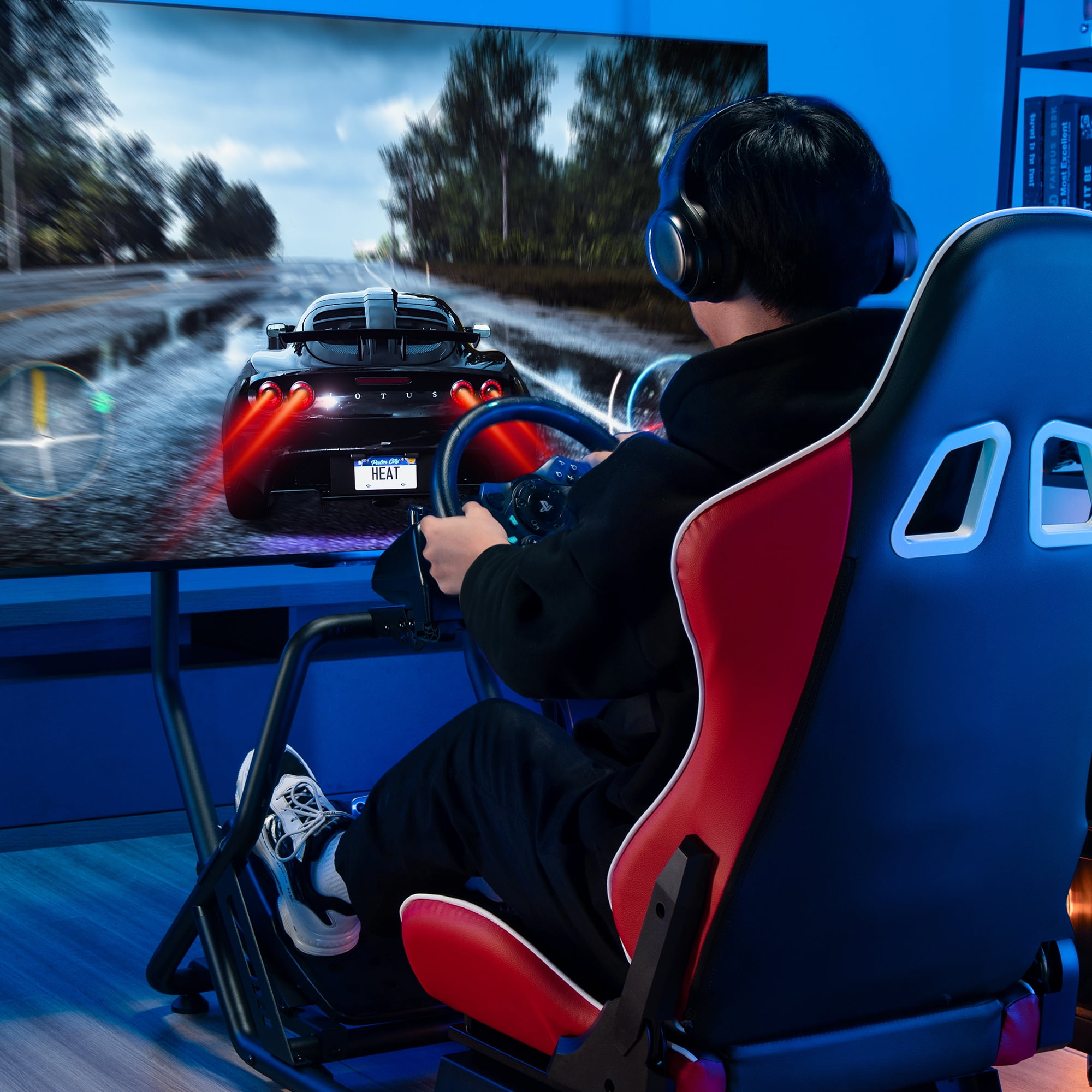 ARES WING Racing Simulator Cockpit with Seat and Monitor Mount, Adjustable Sim Racing Cockpit Compatible with Logitech, Thrustmaster, Fanatec, Moza, for PS5, PS4, Xbox and PC, Red