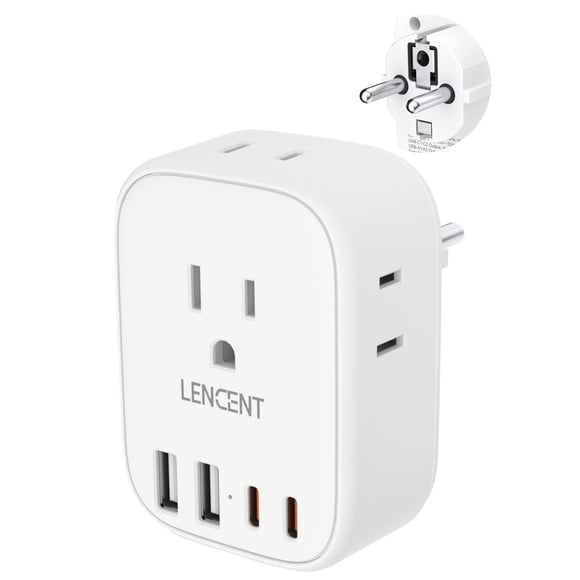 1 Pack Type E/F Travel Adapter,LENCENT Schuko Germany France European Plug Adapter with 4 USB Ports