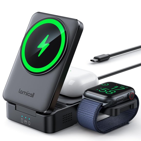 Estación de carga inalámbrica Lamicall plegable 3 en 1 para Apple