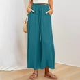 thumbnail image 5 of WCMZJ Linen Palazzo Pants for Women Dressy Summer Wide Leg Flowy Pants Boho Linen Beach Trousers with Pockets Blue 2XL, 5 of 8