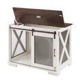 thumbnail image 7 of Farmhouse Dog Cage Crate Furniture with Sliding Barn Door, Farmhouse Wooden Dog Kennel End Table with Flip-top Plate Dog House with Detachable Divider for Small/Medium/Large Dog White, 7 of 7