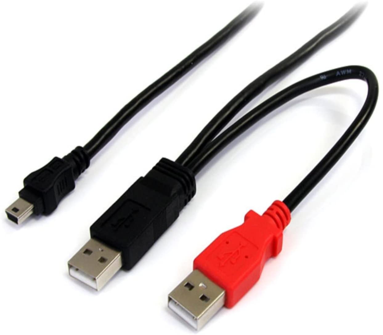StarTech 1 ft USB Y Cable for External Hard Drive USB A to mini B