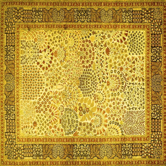Ahgly Company Indoor Square Persian Yellow Traditional Area Rugs, 5' Square