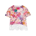 thumbnail image 3 of Ruimatai Summer Cute Short Sleeve Girls Tops, Fashion Crewneck Floral Daisy Printed T Shirts with Lace Hem, Casual Kids Blouse Lace Tee Top Girls Clothes, 3 of 4