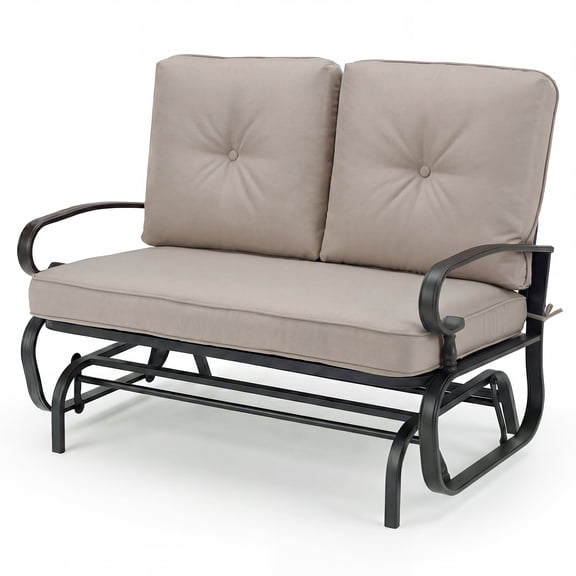Topbuy Patio Loveseat Bench Steel Frame Furniture Rocking Bench With Cushions Outdoor