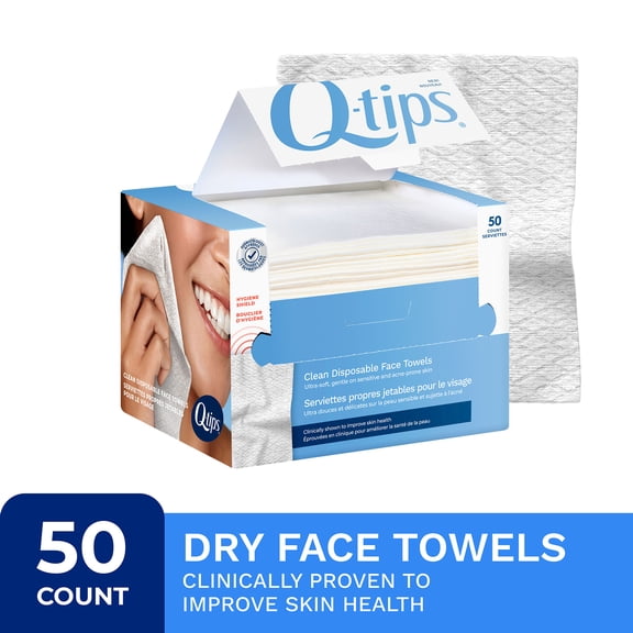 Q-tips Disposable Face Towels, 100% Cotton, 50 Count