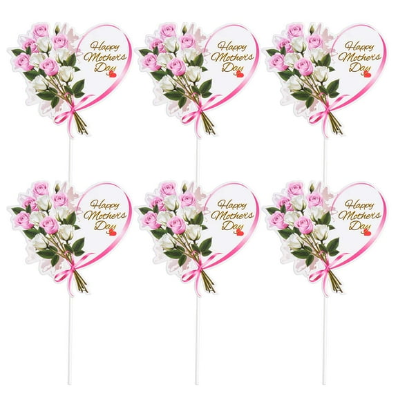 Happy Mothers Day Cake Topper: 10pcs Heart Flower Cake Picks Cupcake Picks Dessert Decoration for Birthday Mothers Day Party Favors Rosy