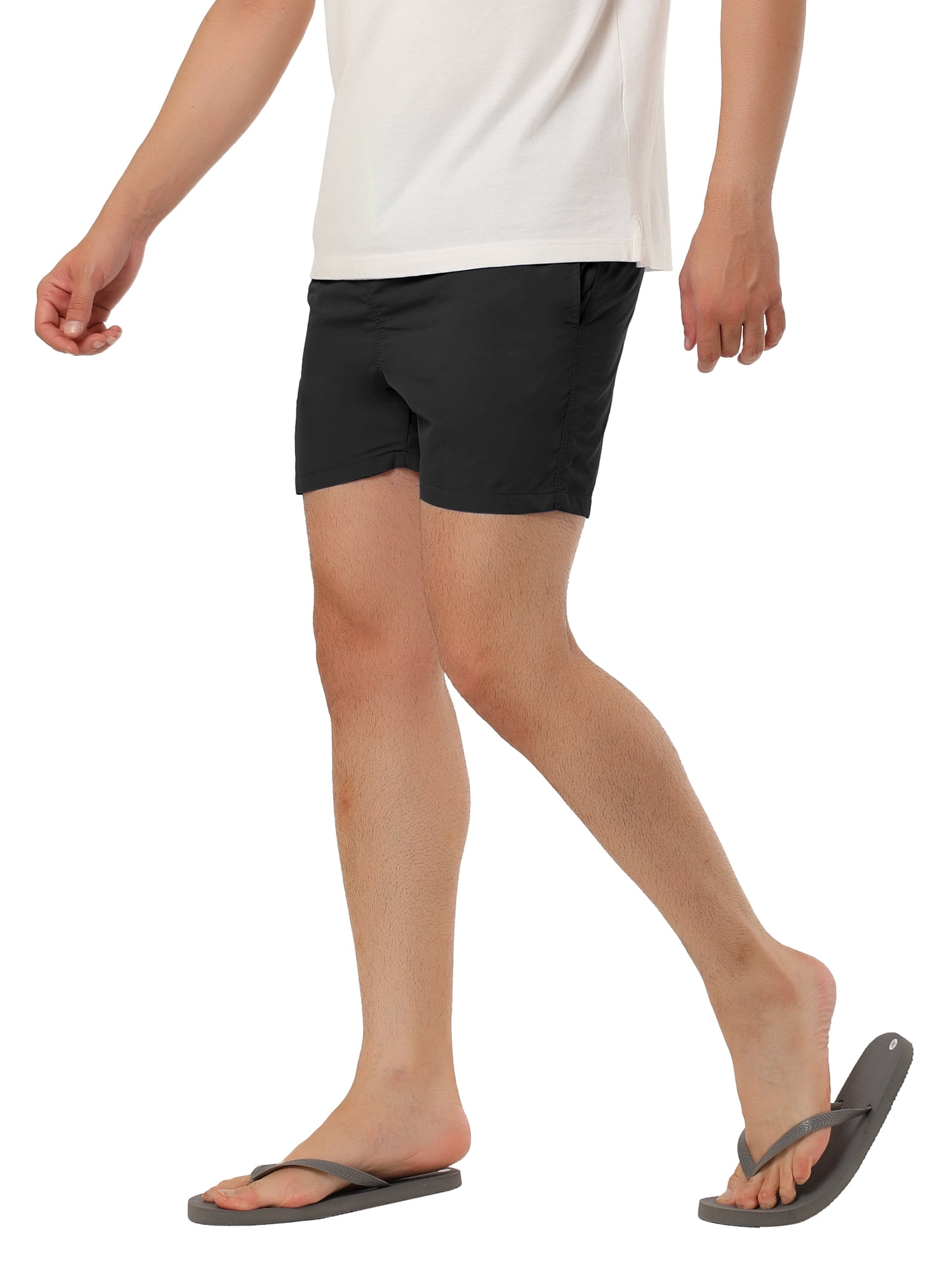 INSPIRE CHIC Father's Day Men's Shorts Summer Beach Shorts Solid Mesh Lining Drawstring Waist Swim Shorts 36 Black