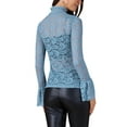thumbnail image 3 of INSPIRE CHIC Women's Top Floral Lace Mesh Sheer Crew Mock Neck Casual Tops XS Blue, 3 of 6