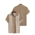 thumbnail image 4 of Mens Hawaiian Shirt Short Sleeve Waffle Texture Cuban Collar Casual Summer Beach Vacation Relaxed Fit Tops Khaki L, 4 of 4