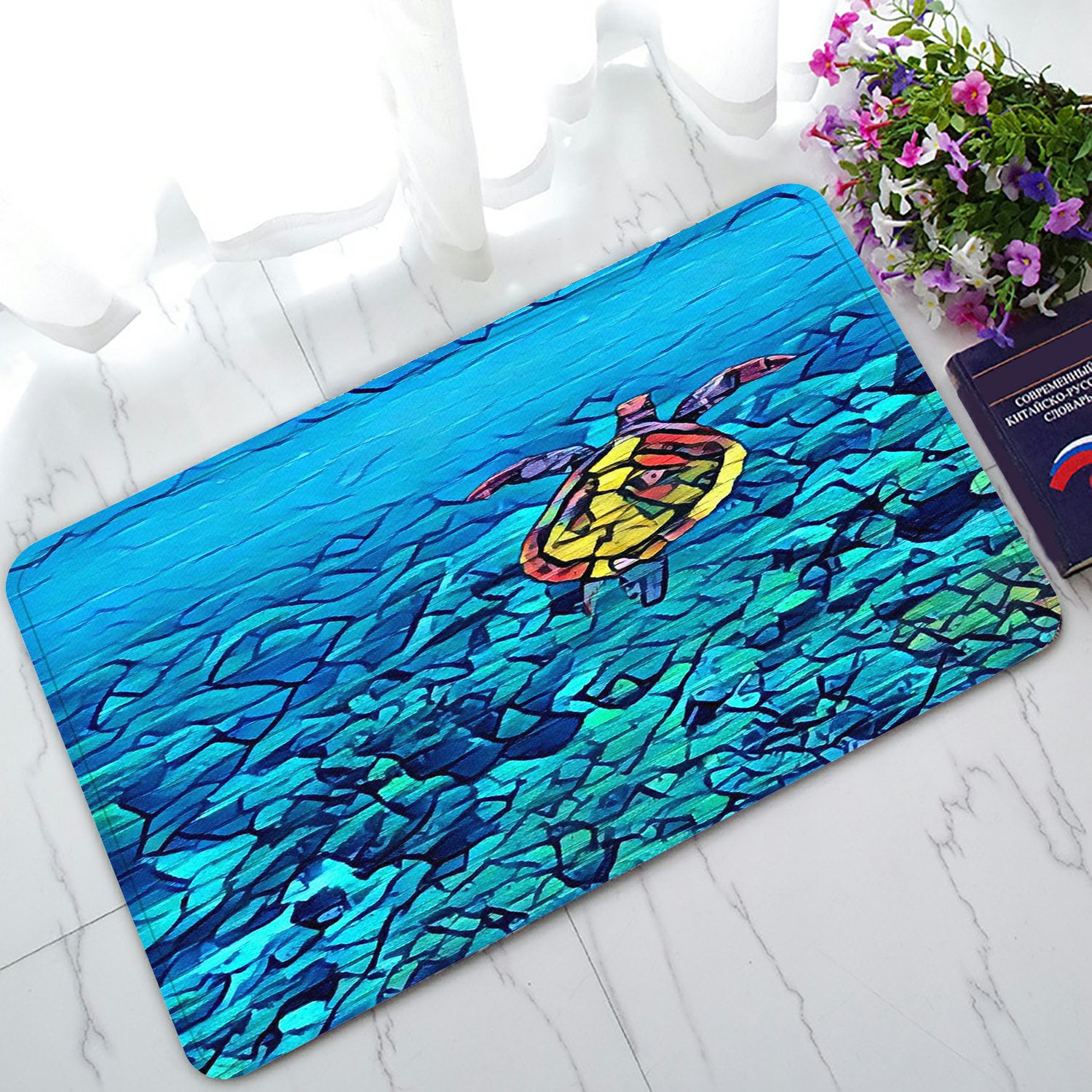 PHFZK Ocean Animal Doormat, Marine Turtle in the Blue Sea Doormat