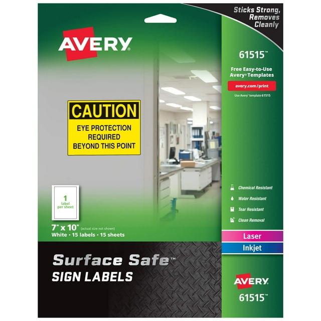 Señales de advertencia imprimibles Avery 61515 de 7 x 10 cm, 15 etiquetas