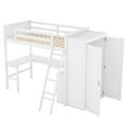 thumbnail image 4 of Twin size Loft Bed with Desk and Wardrobe, Wooden Loft Bed with Desk Underneath and Two-story Shoe Cabinet, Loft Bed with Storage Staircase and Shelves for Girls Boys Teens, White, 4 of 7