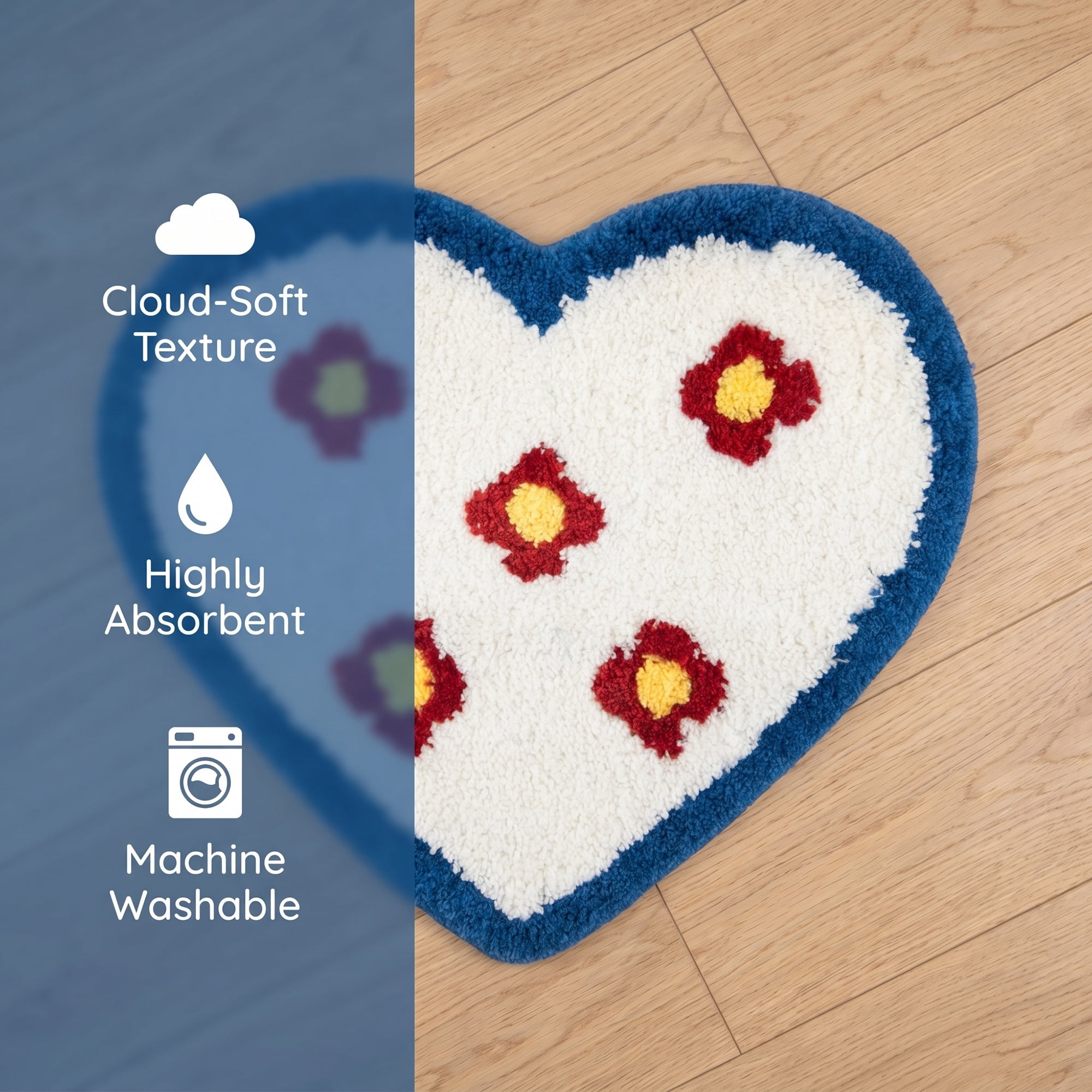 Unique Bargains Small Heart Rug Non-Slip Soft Shaggy Faux Fur Area Rug 19" x 16" Blue Red
