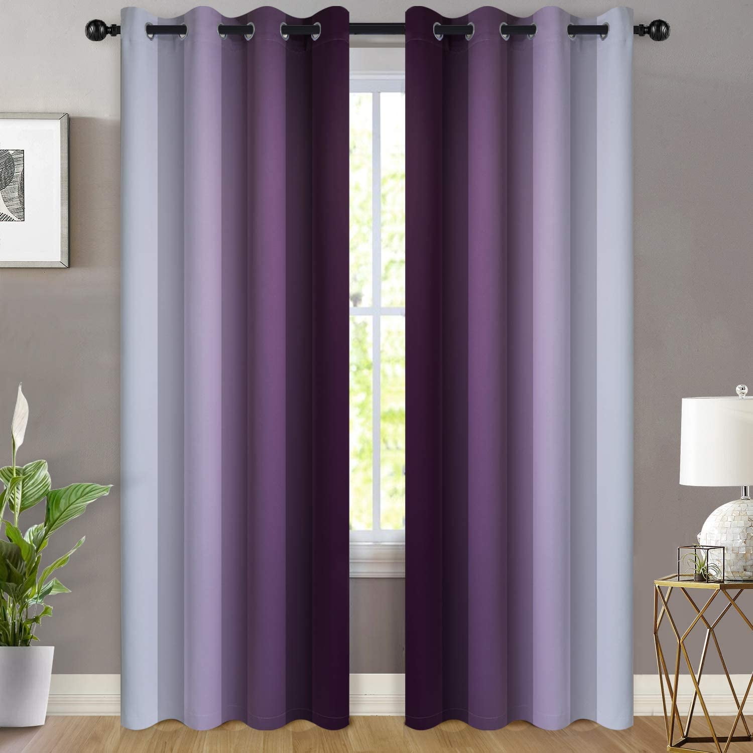 Yakamok Purple Curtain for Bedroom/Living Room Blackout,Ombre