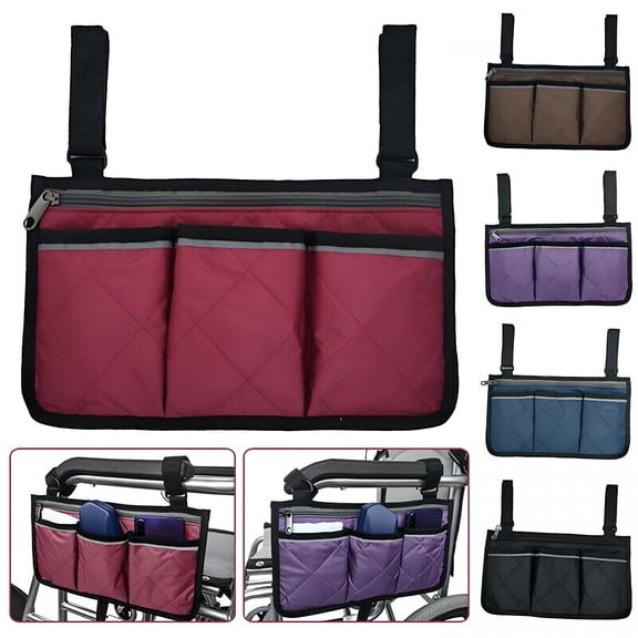 ACDANC Wheelchair Accessories,Waterproof Wheelchair Bags to Hang on Side with Bright Line Storage Organizers Bag for Home/Outdoor,Black