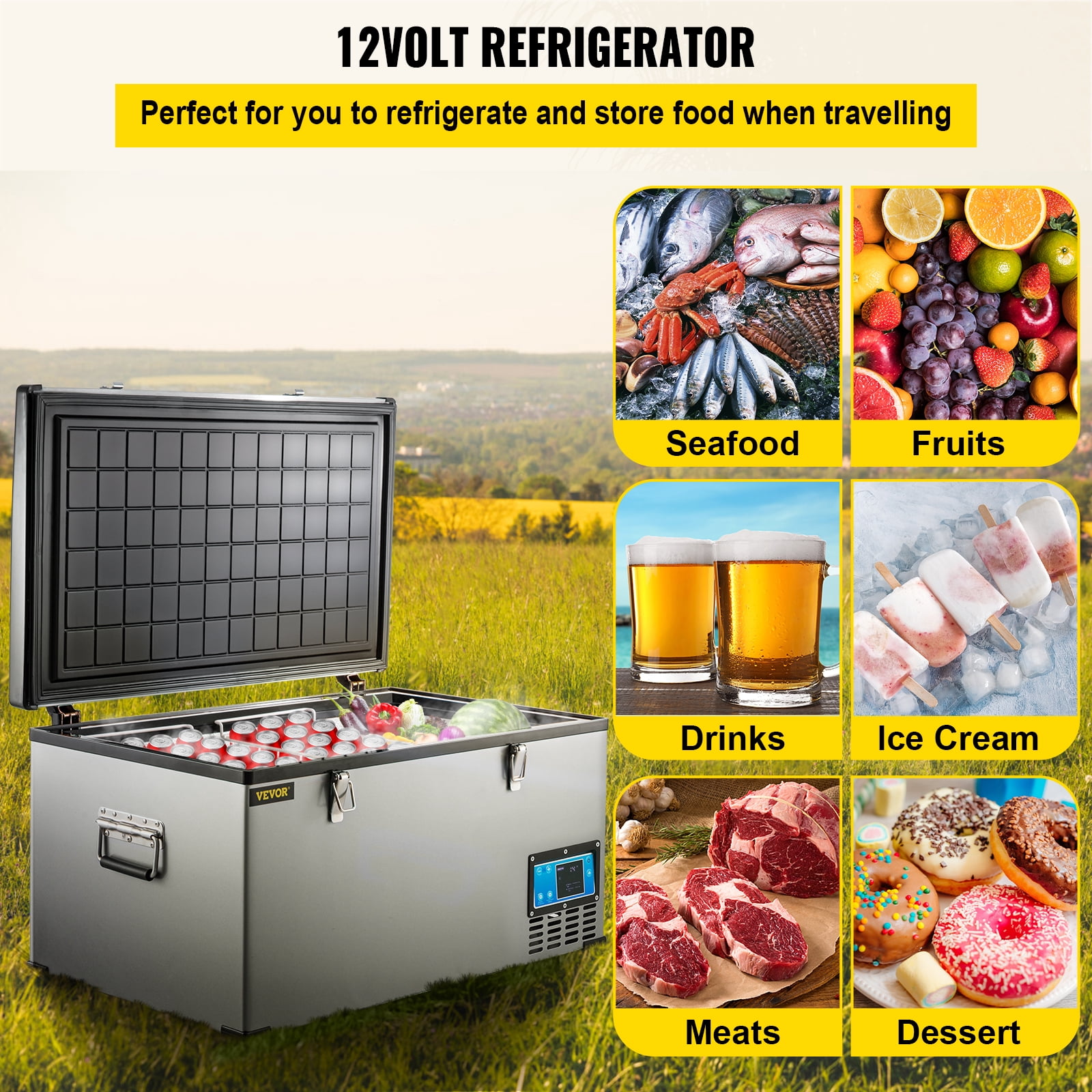 BENTISM Car Refrigerator, 40Qt/38L, 12v Portable Freezer with Dual Zone, 12/24V DC & 110-240V AC Electric Compressor Cooler w/ -4-68 Cooling Range, for Car Truck Vehicle RV Boat Outdoor & Home use