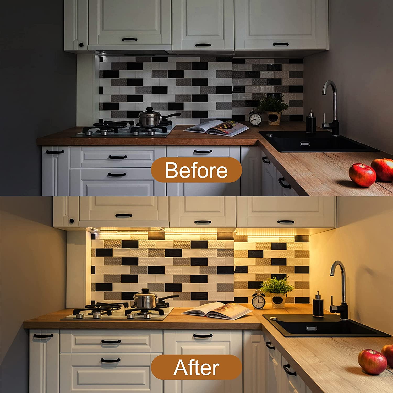 JJEAN-3PCS x 12inch Under-Counter Light Fixtures, LED Cabinet Lights with Memory Function, Warm White 3000K Desk Lighting, Slim Under Cupboard Lighting for Kitchen, Desk, Shelf
