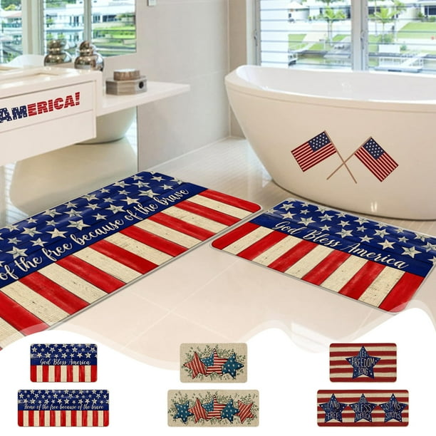 Set de felpudos de bienvenida patriótica de 2 piezas, alfombras antideslizantes para el 4 de julio del Día de los Caídos del 4 de julio, poliéster interior y exterior, 15,75x24 y 15,75x47