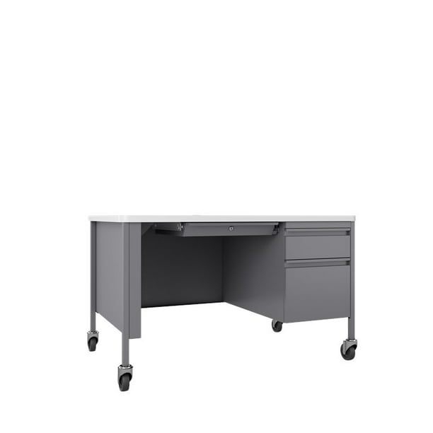 Hirsh 30x48 Mobile Right Hand Single Pedestal Desk T Mold Top Platinum White Walmart Com Walmart Com