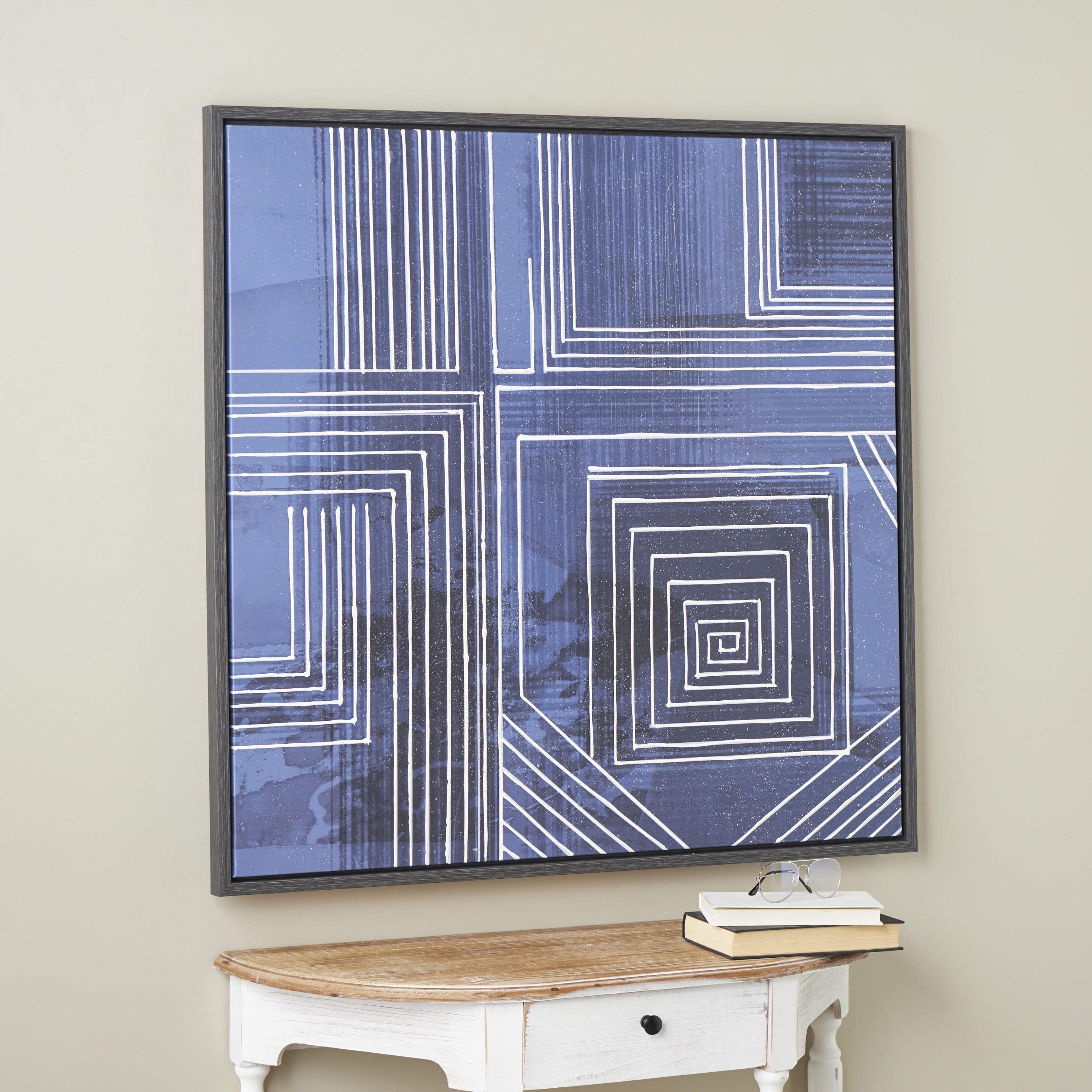 40" x 40" Geometric Framed Wall Art with White Square Outlines, by DecMode