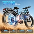 thumbnail image 3 of YareYi Electric Bike for Adults 26", 750W Rated E-Mountain Bicycle, 28MPH Fat Tire Ebike, 48V 15Ah Removable Battery, 7 Speed and Front Suspension with Rear Rack, UL2849 Certified, Blue, 3 of 8