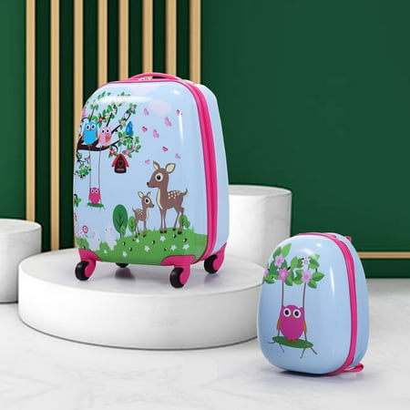 2Pc Kids Carry On Luggage and Backpack Upright Hard Side Hard Shell Suitcase 12