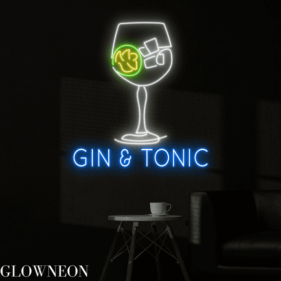 Glowneon Gin & Tonic Neon Sign, Gin & Tonic Cocktail Bar Led Decor