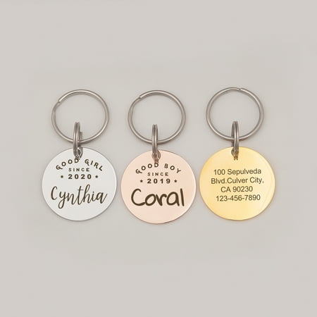 Personalized Round "Good Boy or Good Girl" Dog Pet Tag - Engraved Pet Name and Birth Year Emergency Pet ID - Custom Pet Tags for Cat and Dogs - Multiple Size - Stainless Steel Collar Pet Tags