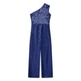 thumbnail image 4 of TSSOE Kids Girls Sparkly Full Sequin Long Jumpsuit One Shoulder Romper Wedding Prom Party Gown Navy Blue 6, 4 of 6