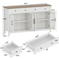 thumbnail image 3 of 55" White Buffet Sideboard Cabinet with Storage, Buffet Table Featuring 3 Drawers & 4 Glass Doors, Kitchen Coffee Bar Cabinet with Adjustable Shelving for Dining Room or Living Room, 3 of 9
