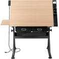 thumbnail image 2 of RTYJGD Retro-with Outlet Drafting Table, 24.5"D x 55"W x 35.8"H, Height & Angle Adjustable, Modern Computer Desk with Storage​,Brown-with Outlet, 2 of 9