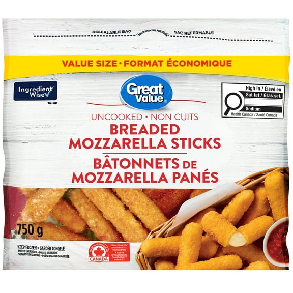 Great Value Breaded Mozzarella Sticks, 750 g