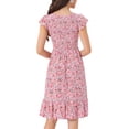 thumbnail image 3 of INSPIRE CHIC Vestidos de Mujer con Mangas Cortas, Vestido Midi Floral de Primavera y Verano, Color Rosa Polvoriento, Talla S, 3 of 6