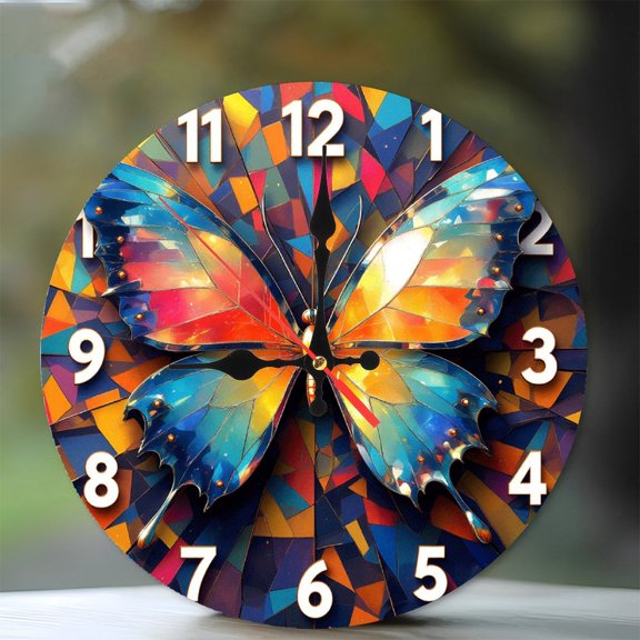 Vibrant Butterfly Decorative Wall Clock Art 10-Inch Silent Wooden Wall Clock, Battery Operated (AA Batteries Not Included), Artistic Home Decor