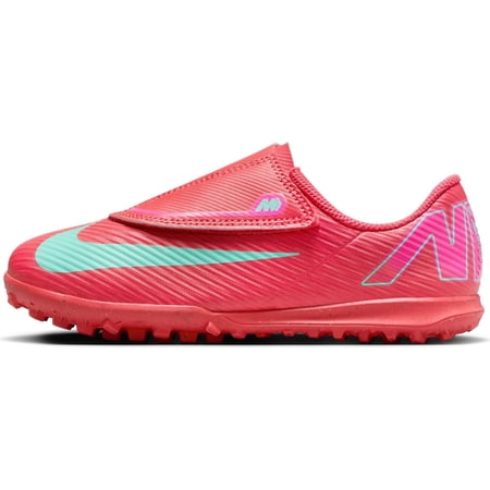 Nike Jr. Mercurial Vapor 16 Club Little Kids' TF Low-Top Soccer Shoes FQ8291-800, Ember Glow/Aurora Green Size 11