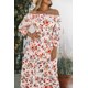 thumbnail image 4 of ABPHQTO Vestido floral blanco con hombros descubiertos y cintura fruncida para mujer, 4 of 5