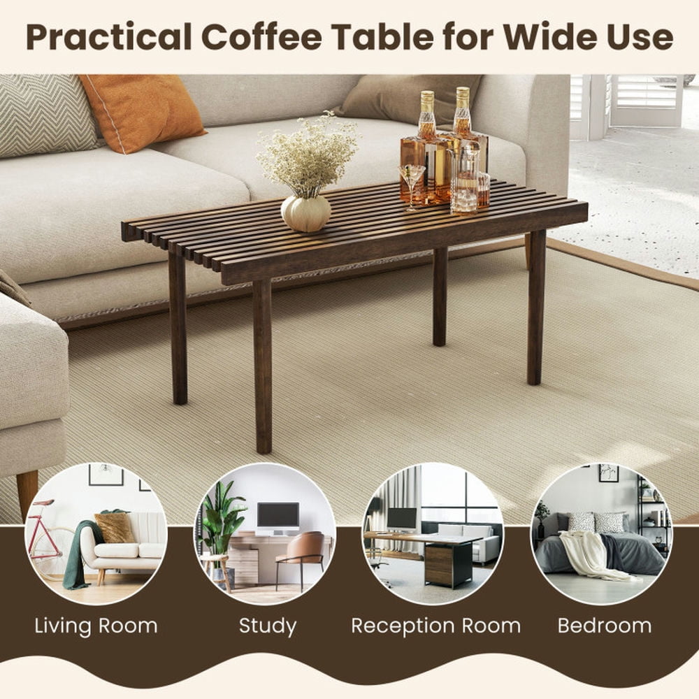 Finihen Coffee Table, 39 Inch Coffee Table with Slatted Tabletop, for Living Room, Reception Room, Brown Finihen Coffee Table, 39 Inch Coffee Table with Slatted Tabletop, for Living Room, Reception Room, Brown