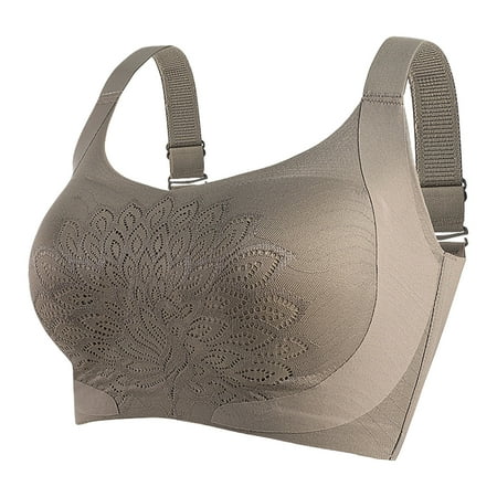 REORIAFEE Womens Bras No Underwire Full Support Wireless Gathered Together Bras Solid Adjustable Straps Brassiere Breathable Spaghetti Straps Comfy Corset Underwear Classic Lingerie Coffee M