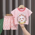 thumbnail image 2 of TOWED22 Kids Toddler Girl Clothes Summer 2 Piece Outfits Love Printed Square Neck Bubble Sleeve Top+Solid Color Shorts Set(Pink,6-12 M), 2 of 6