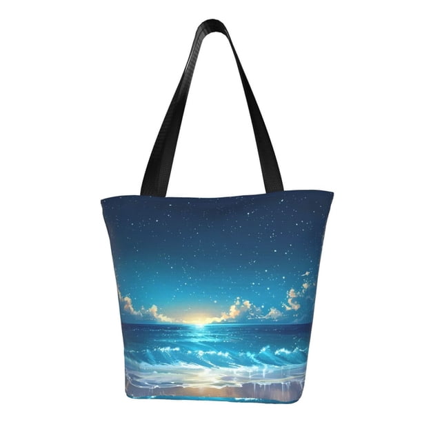 Balery Night Sky Beach Scene Bolsa de Hombro con Diseño, Bolsa Grande y Duradera, Bolsa Versátil para Compras